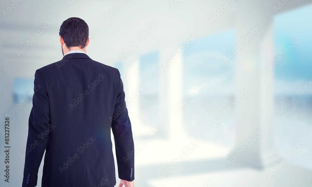 Poster composite image of rear view of businessman holding a briefcase