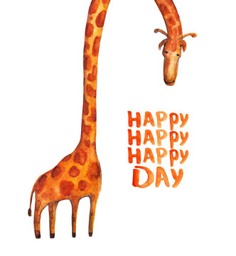 Giraffe. Happy day. Watercolor illustration