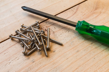 Closeup of the screwdriver and metal screw