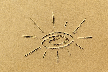 image of the sun on the sand beach coastline close-up
