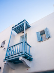 Light blue and white architecture in Santorini. Greece 