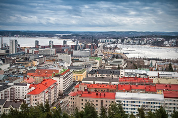 Aerial panoramic cityscape of Jyvaskyla, Finland