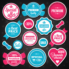 Premium quality stickers, badges and labels set
