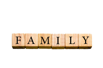 Word FAMILY isolated on white background with copy space