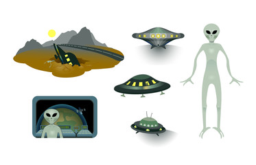 Aliens and flying saucers set.