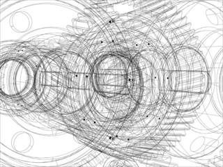 Wire-frame gears with shafts. Close-up. Vector