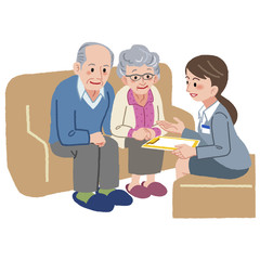 ケアマネージャー 老夫婦 Elderly couple and Geriatric care manager