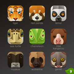 Naklejka premium Animal faces for app icons-set 9