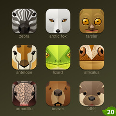 Naklejka premium Animal faces for app icons-set 20