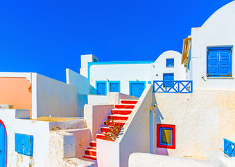 typical house in Oia at Santorini island in Greece - 81232567