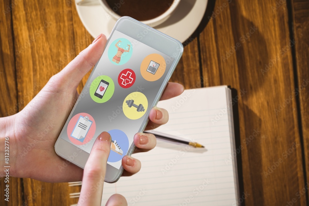 Poster composite image of hand holding smartphone