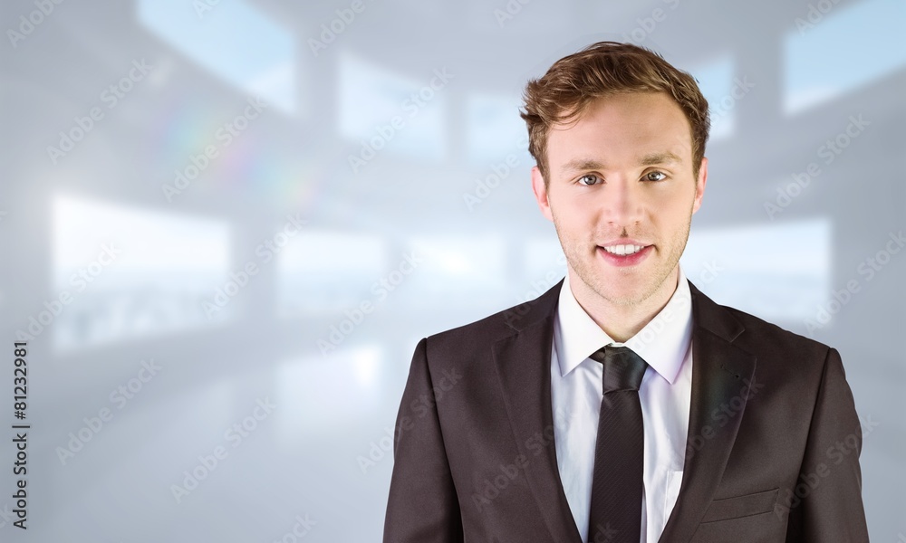 Poster composite image of young businessman smiling at camera