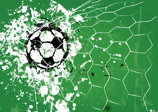 grungy soccer ball, goal, vector illustration