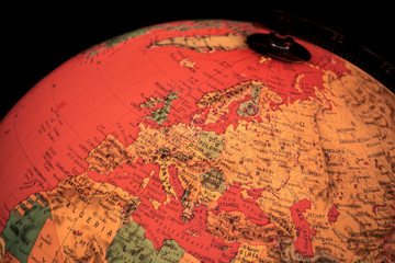 europe on terrestrial globe with black background