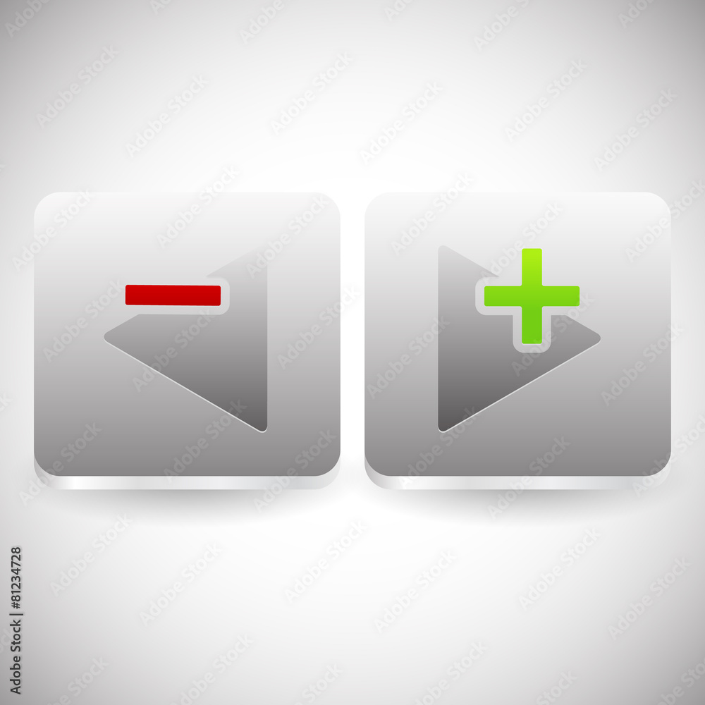 Poster buttons w/ arrows left and right with plus, minus signs. increas