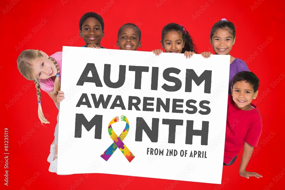 Poster Composite image of elementary pupils showing card