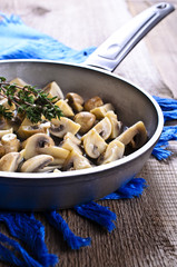 The mushrooms in the pan