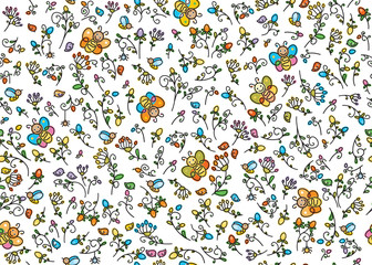 Vector seamless pattern flora, birds and insects.