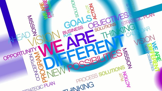 We are different colorful words tag cloud text
