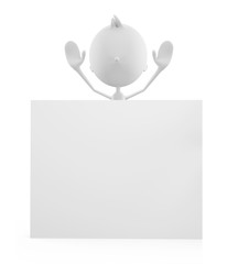 White character with signboard