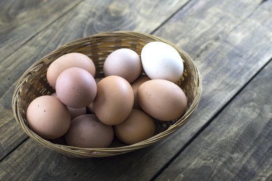 organic eggs in basket