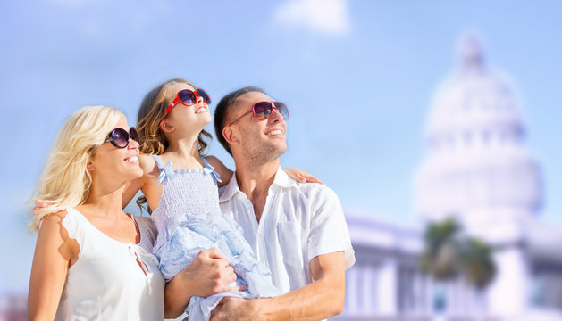 happy family over american white house background