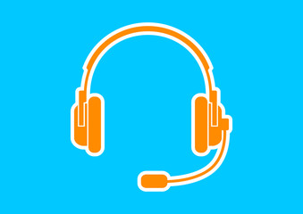 Orange headphones icon on blue background