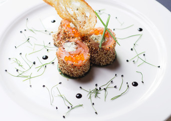 traditional japanese rolls with salmon and philadelphia cheese