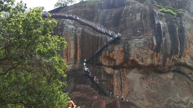 SIGIRIYA, SRI LANKA - FEBRUARY 2014: The view of the climb to the Rock Fortress in Sigiriya, an ancient palace located in the central Matale District near the town of Dambulla.