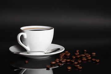 Cup of coffee with beans