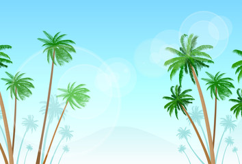 Green Palm Tree With Copy Space Over Blue
