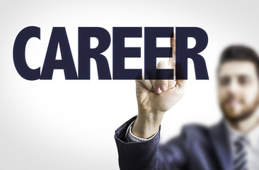 Business man pointing the text: Career
