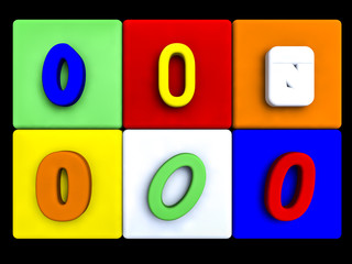 various numbers 0 on colored cubes