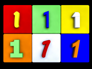 various numbers 1 on colored cubes