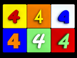 various numbers 4 on colored cubes