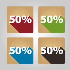 Set of 4 flat wooden icons - 50 percent.