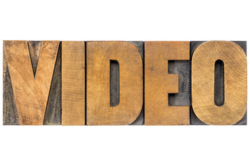 video word in wood type
