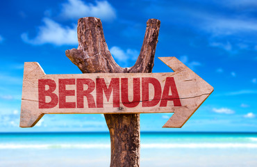 Bermuda wooden sign with beach background
