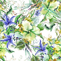 Seamless Pattern of Bouquet with Campanula