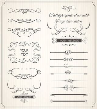 Vector set of calligraphic elements for design.