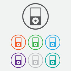 Portable media player icon.  Round buttons with frame.