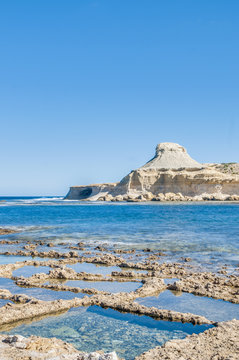 Salt pans near Qbajjar in Gozo, Malta.