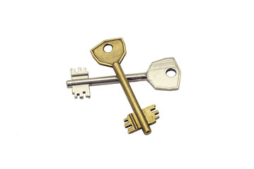 Two old keys isolated on white background