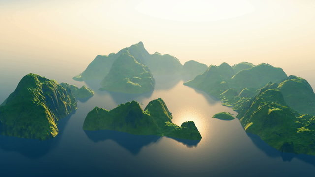 Aerial over a tropical archipelago