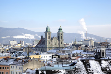Cityscape of Linz from Linzer Schloss. Linz, Austria