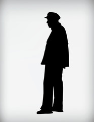 Black silhouette of an old man isolated on a white background