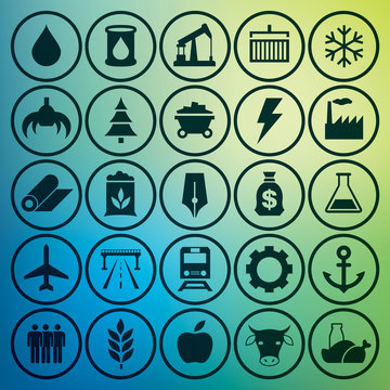 Icons set, industrial and transport pictogram, vector design