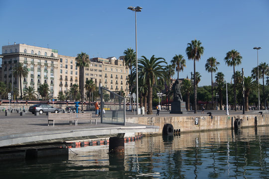 Barcelona old harbor, view on promenade