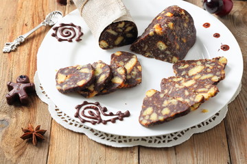 chocolate sausage with decorations