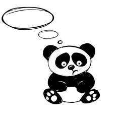 Little  cute panda  isolated on white, hand drawing, vector
